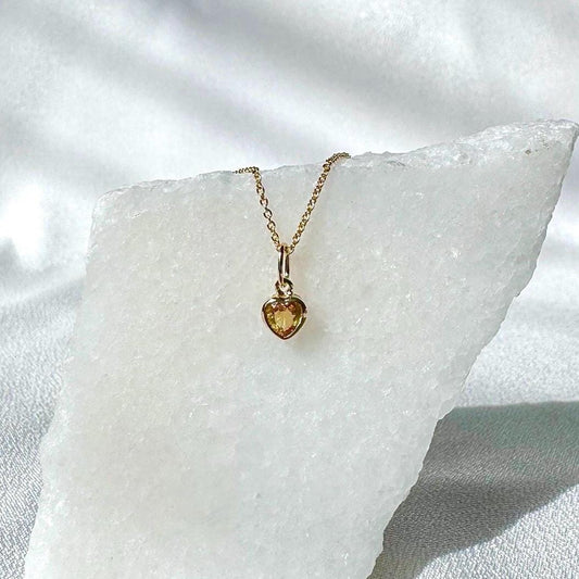 Genuine Orange Sapphire Heart Bezel Pendant (Mini) | 14k Solid Gold