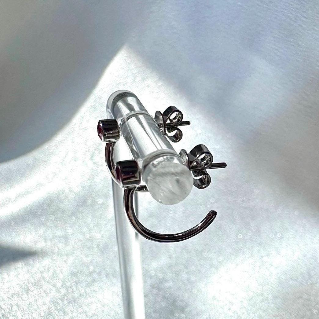 14k Solid White Gold Ruby Bezel Studs, July Birthstone
