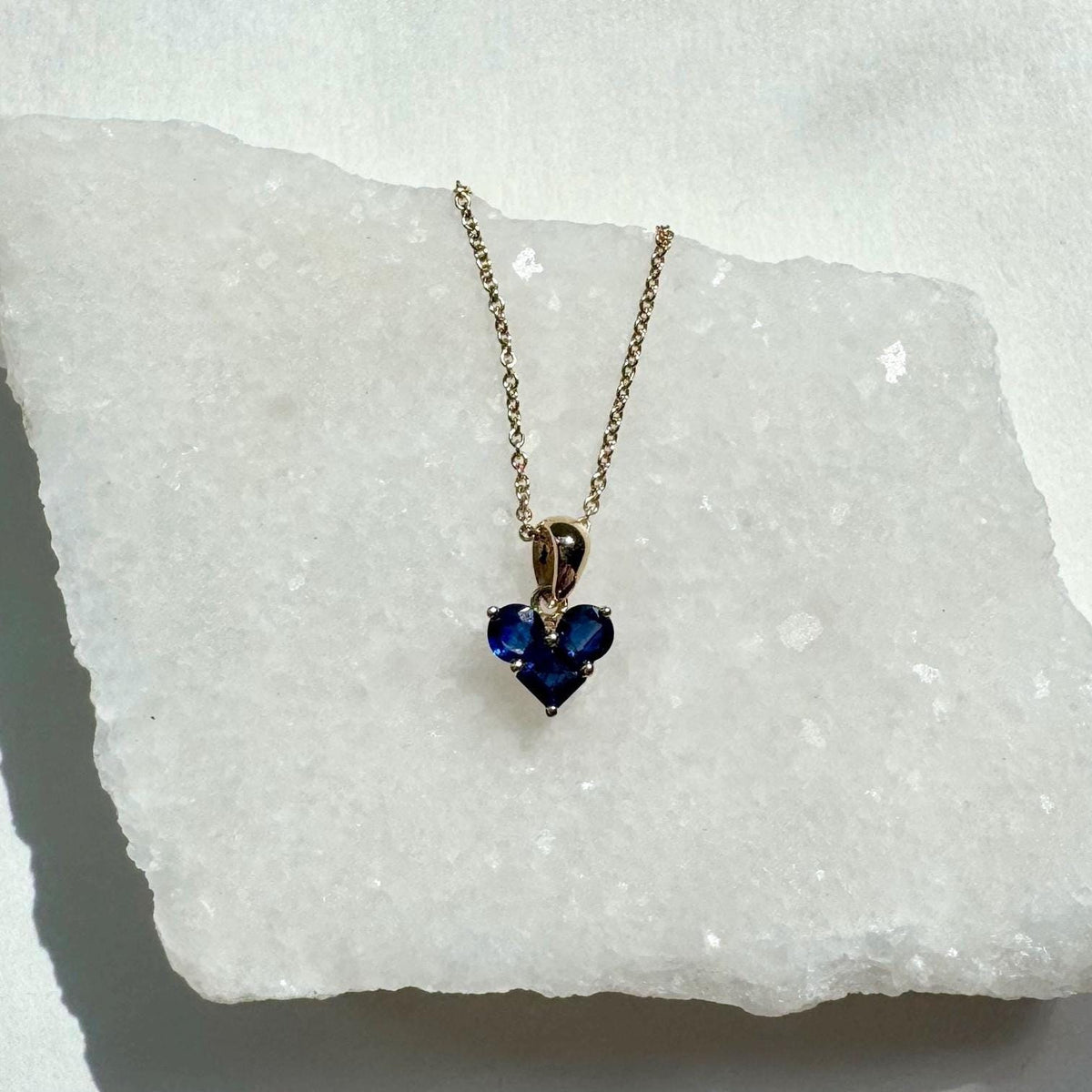 Genuine Sapphire Heart Trio Pendant, 14k Solid Gold, September Birthstone, Gift for Her