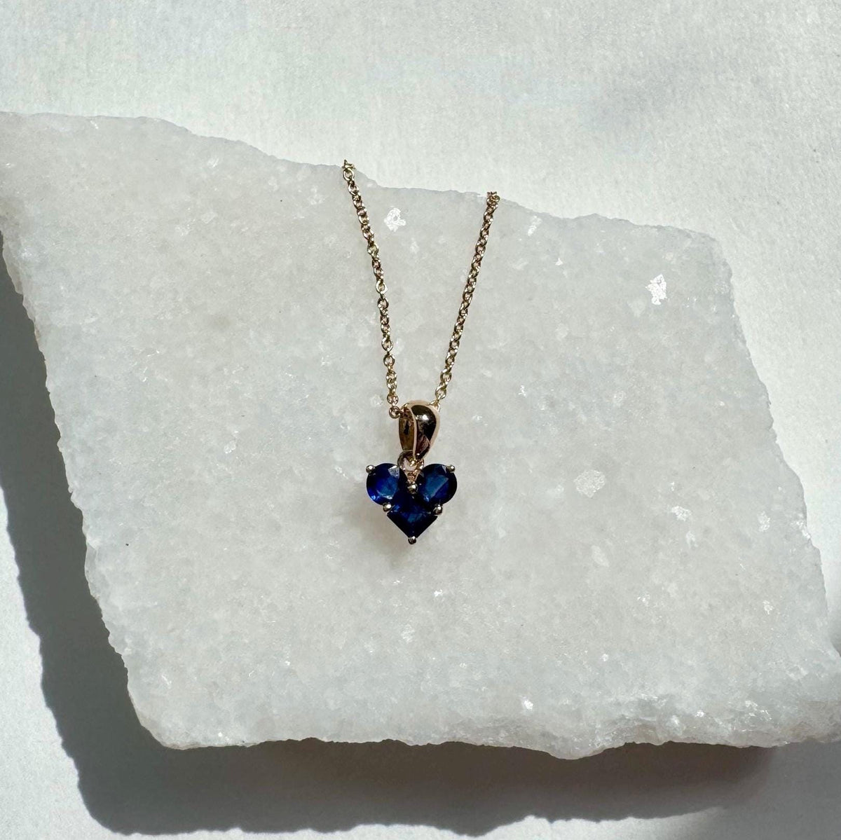 Genuine Sapphire Heart Trio Pendant, 14k Solid Gold, September Birthstone, Gift for Her