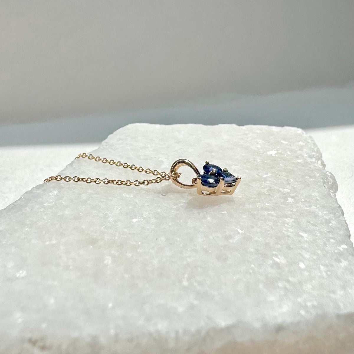 Genuine Sapphire Heart Trio Pendant, 14k Solid Gold, September Birthstone, Gift for Her