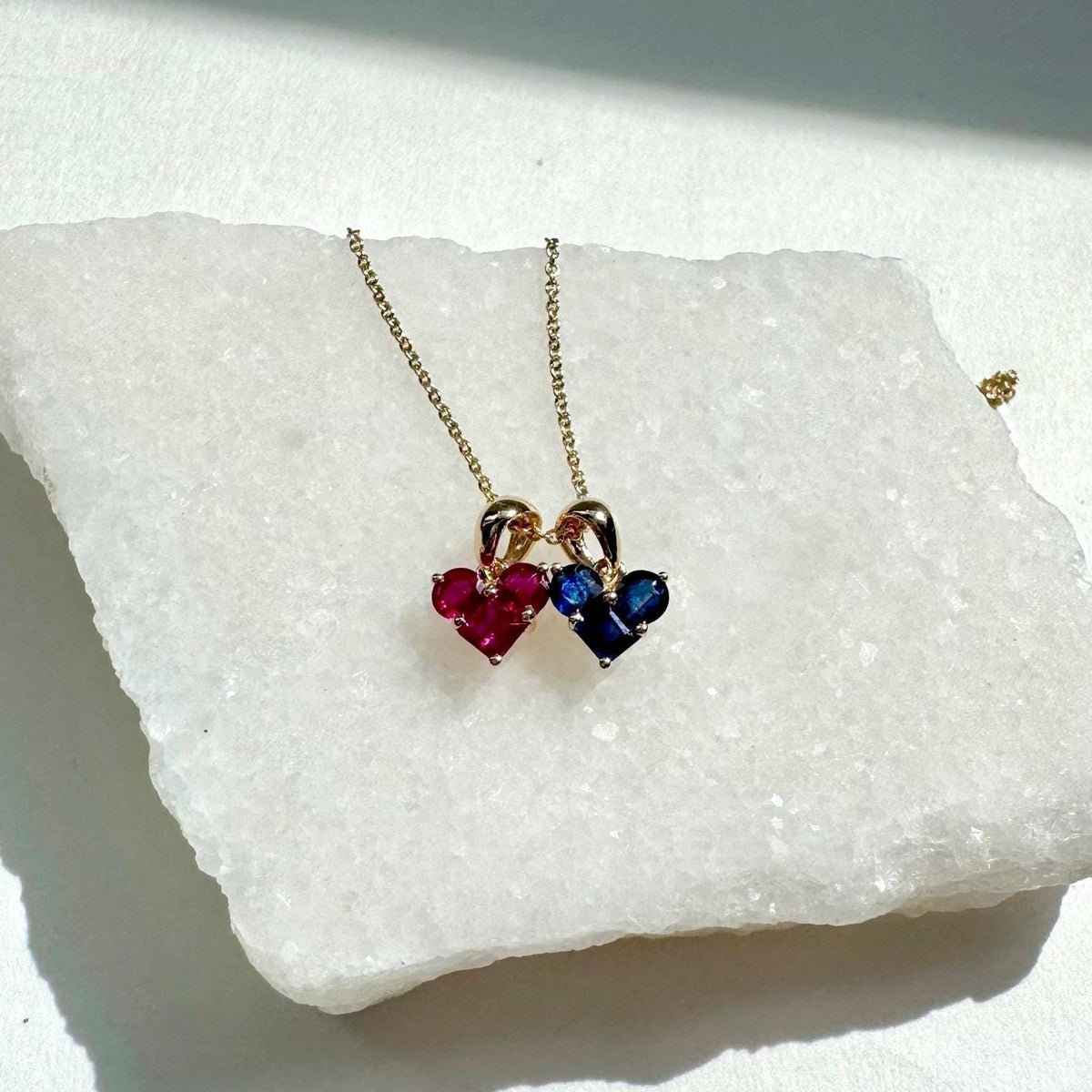Genuine Sapphire Heart Trio Pendant, 14k Solid Gold, September Birthstone, Gift for Her