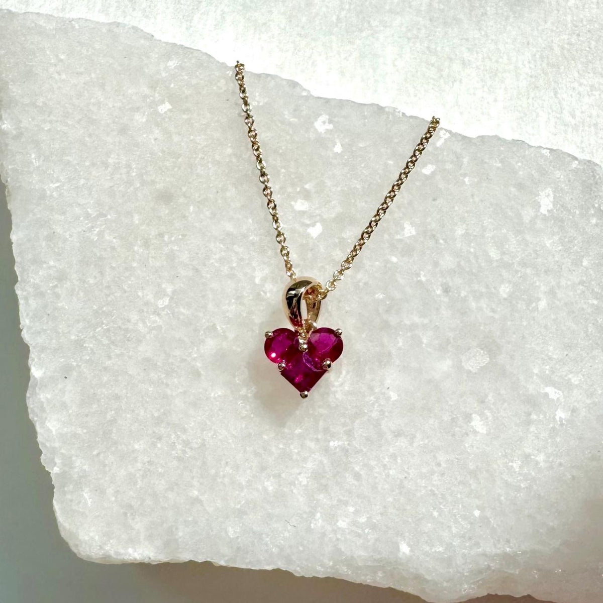Genuine Ruby Heart Pendant / 14k Solid Gold