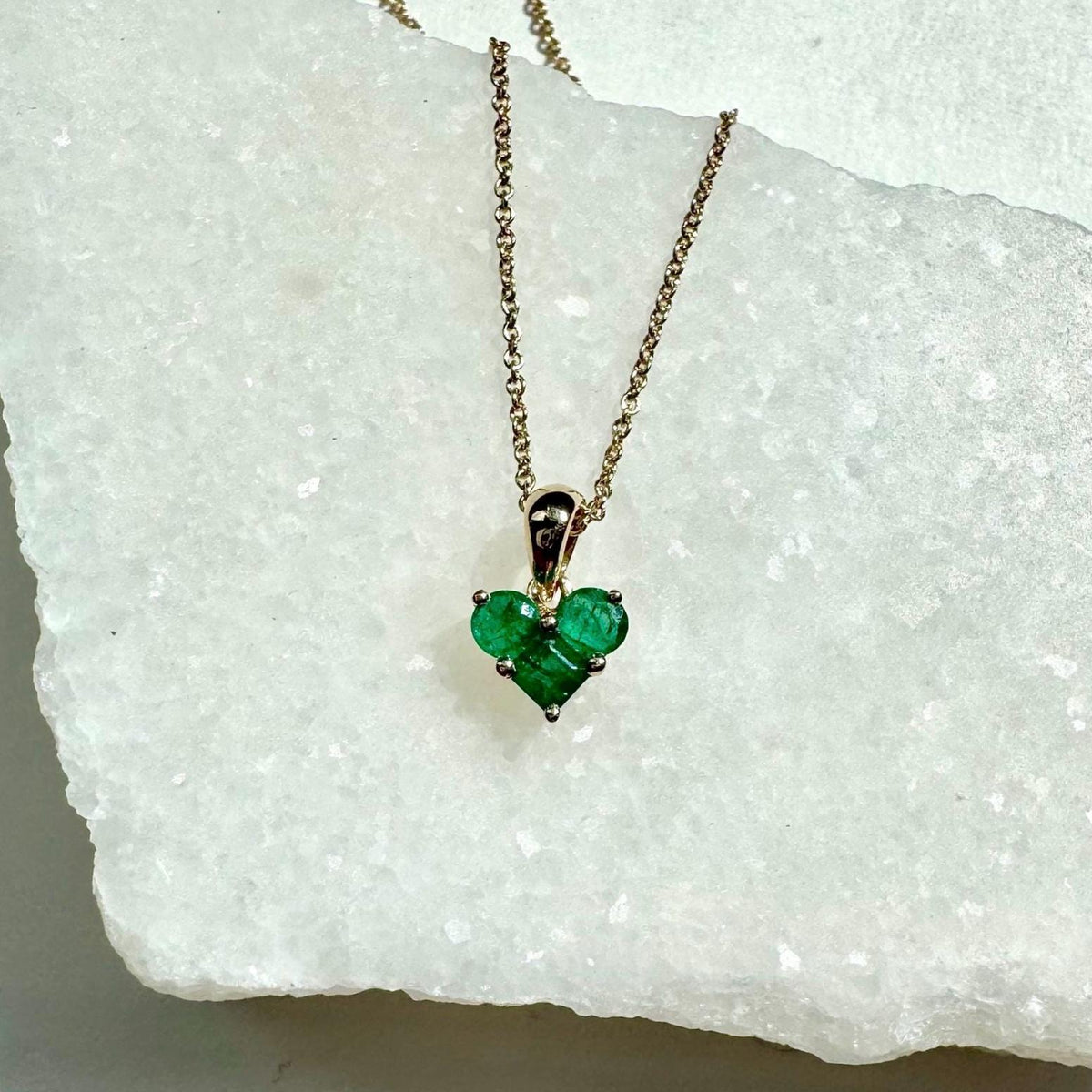 Genuine Emerald Cluster Heart Pendant, 14k Solid Gold, May Birthstone, Gift for Her