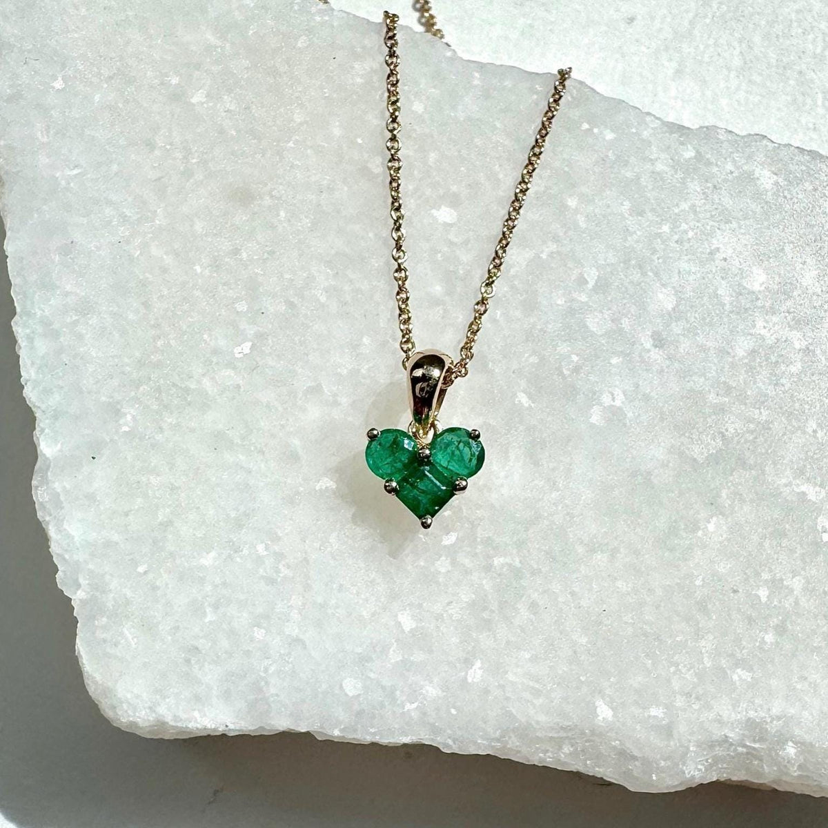 Genuine Emerald Cluster Heart Pendant, 14k Solid Gold, May Birthstone, Gift for Her