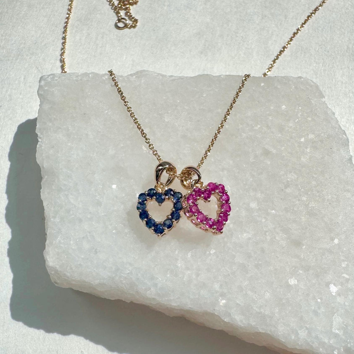 Genuine Ruby Pavé Heart Outline Pendant, 14k Solid Gold, July Birthstone, Gift for Her