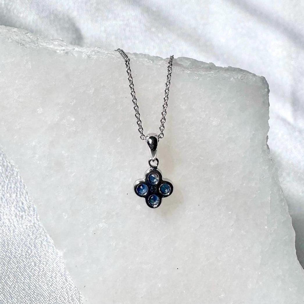 Genuine Sapphire and Diamond Clover Pendant (Mini), 14k Solid Gold Necklace, September Birthstone, Gift for Her