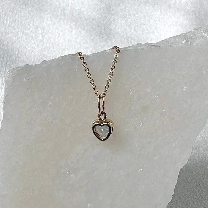 Genuine Sapphire Heart Bezel Pendant (Mini) | 14k Solid Gold