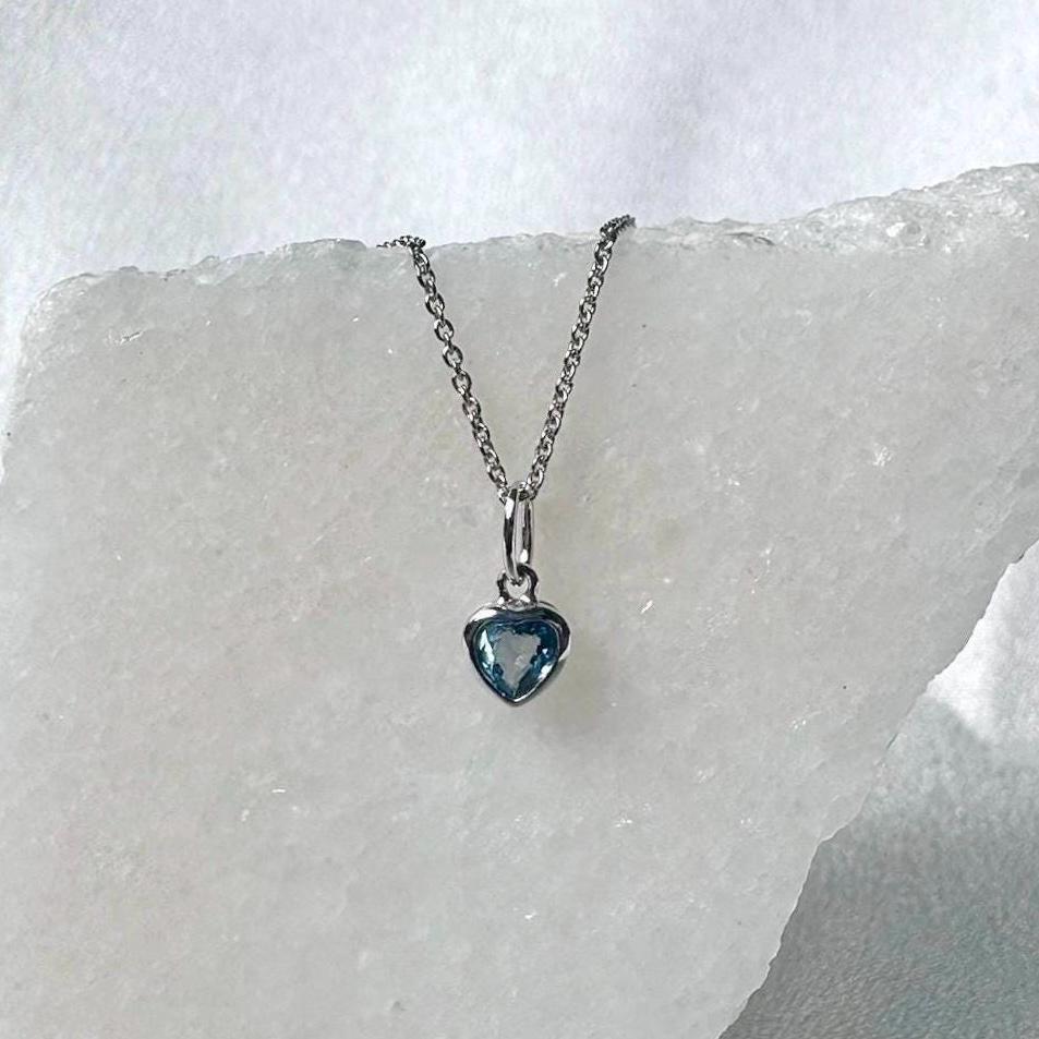 Genuine Sapphire Heart Bezel Pendant (Mini) | 14k Solid Gold