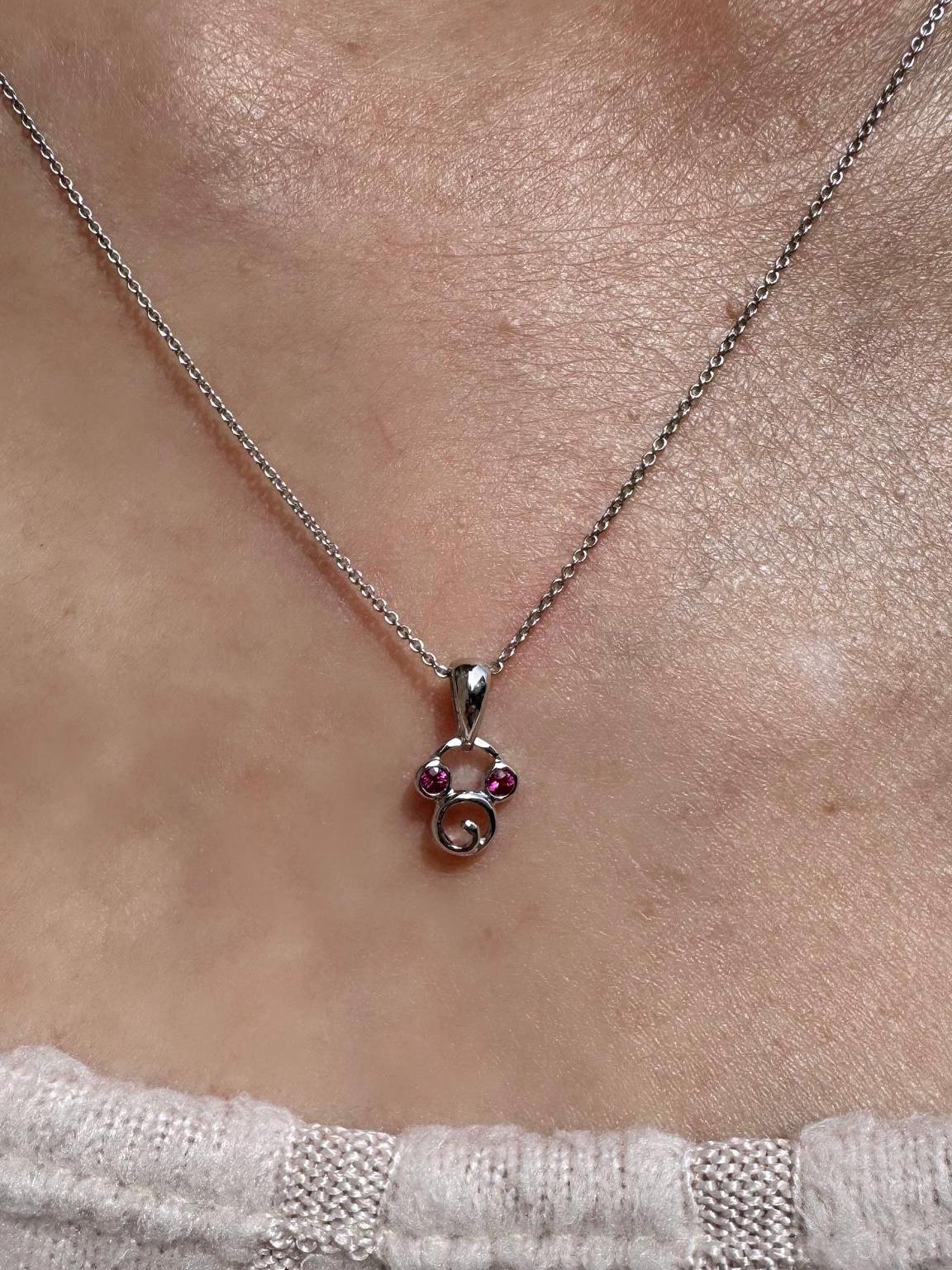 Genuine Ruby Round Cut Mickey Pendant in 18k Solid White Gold