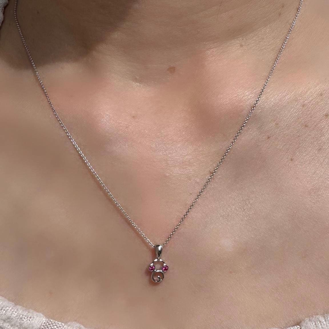 Genuine Ruby Round Cut Mickey Pendant in 18k Solid White Gold