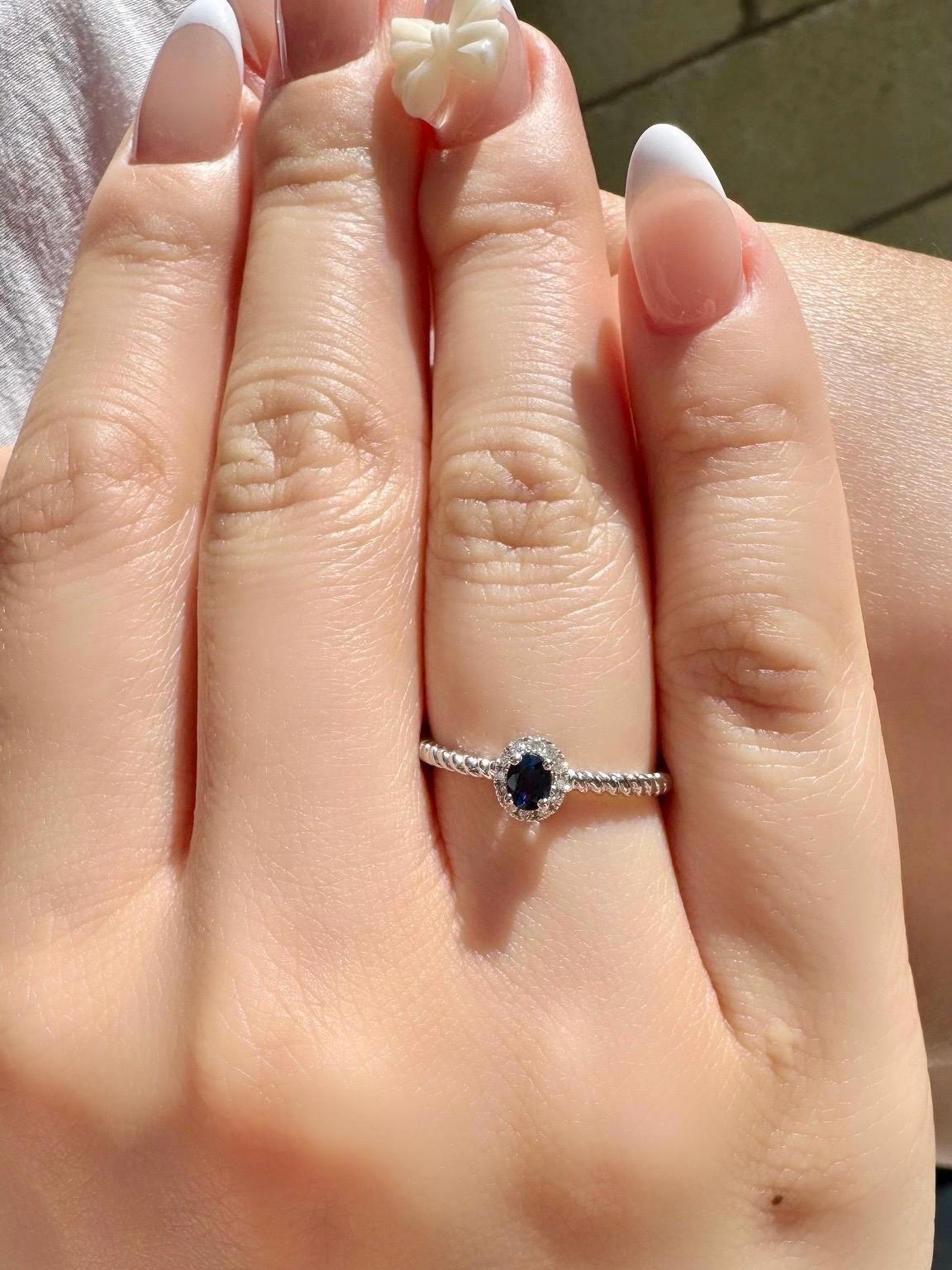Genuine Sapphire and Diamond Half Eternity Coil Ring｜14k Solid White Gold