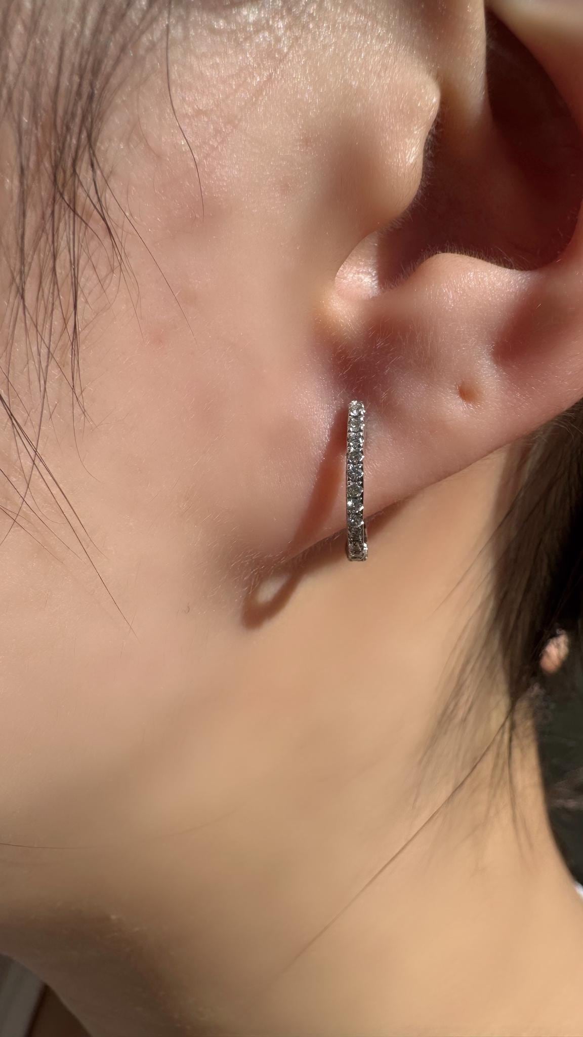 Genuine Dainty Diamond Latchback Hoop Earrings, 18k Solid Gold, April Birthstone Gift