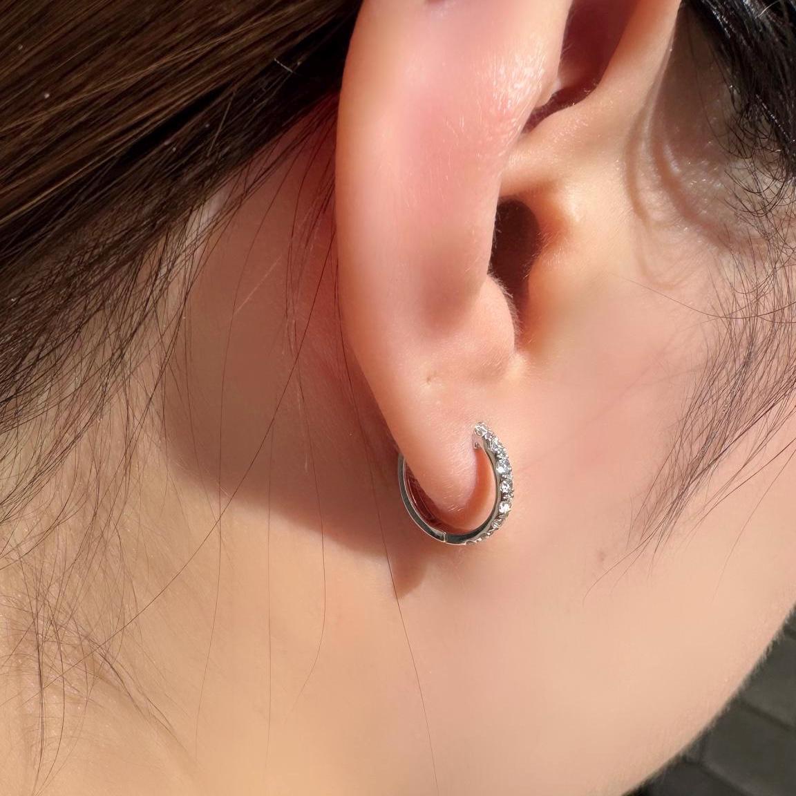 Genuine Diamond Round Cut Huggie Hoop Earrings, 18k Solid Gold, April Birthstone, Gift for Her
