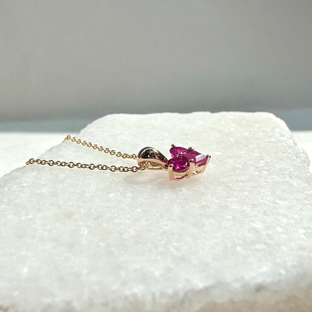 Genuine Ruby Heart Pendant / 14k Solid Gold
