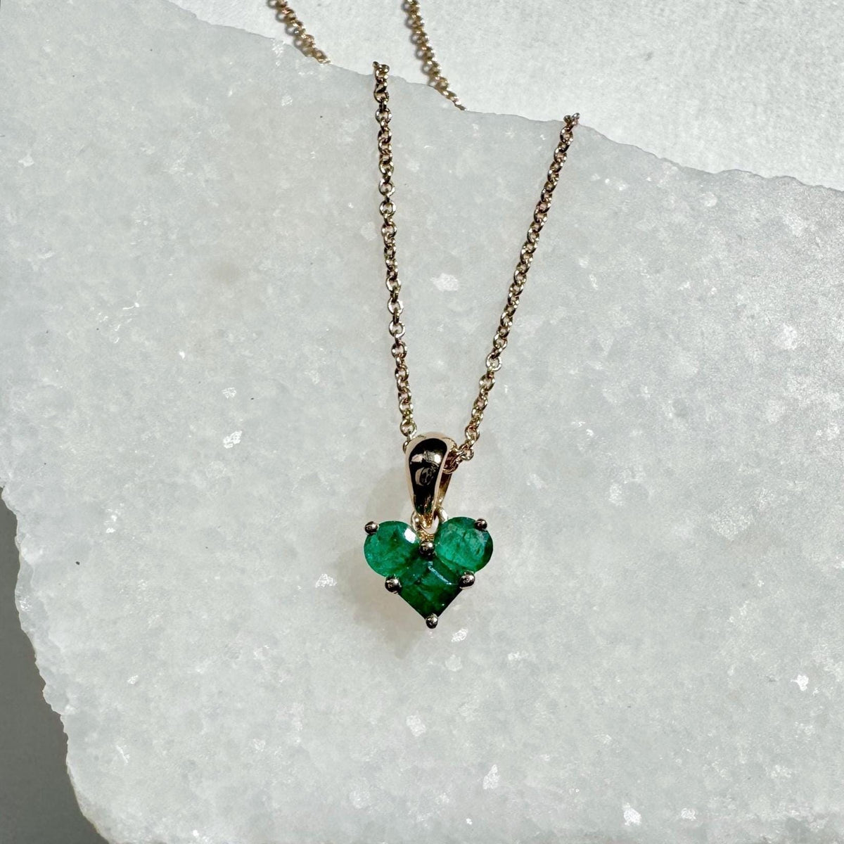 Genuine Emerald Cluster Heart Pendant, 14k Solid Gold, May Birthstone, Gift for Her