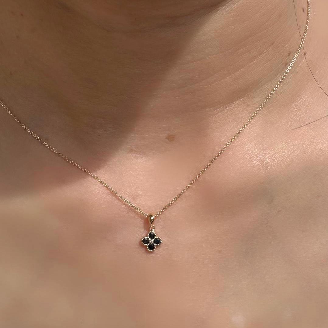 Genuine Sapphire and Diamond Clover Pendant (Mini), 14k Solid Gold Necklace, September Birthstone, Gift for Her