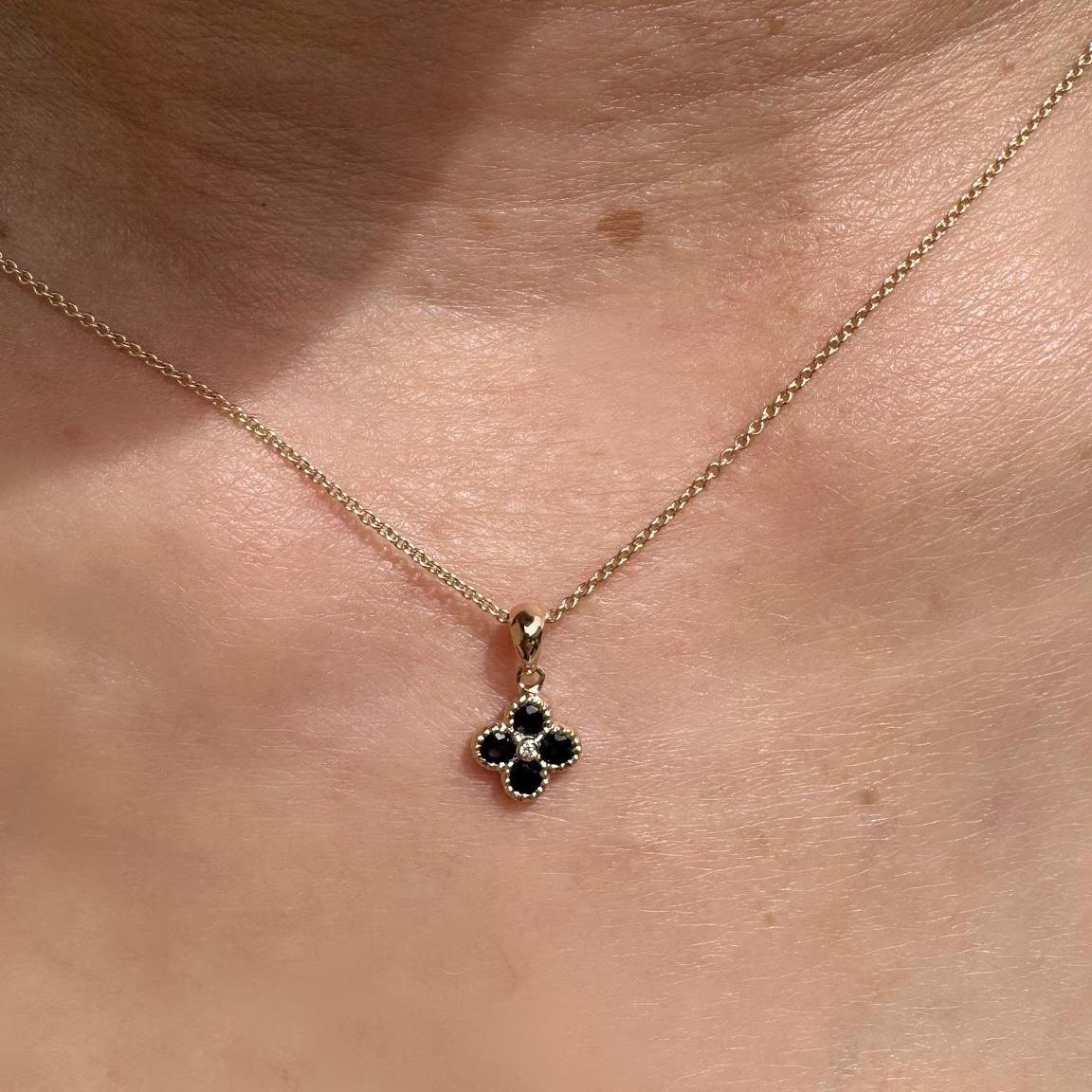 Genuine Sapphire and Diamond Clover Pendant (Mini), 14k Solid Gold Necklace, September Birthstone, Gift for Her