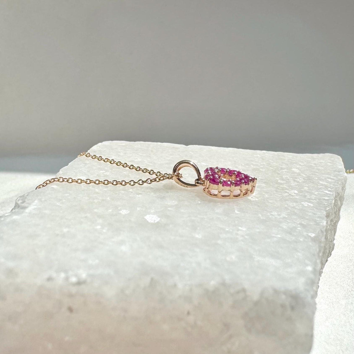 Genuine Ruby Pavé Heart Outline Pendant, 14k Solid Gold, July Birthstone, Gift for Her