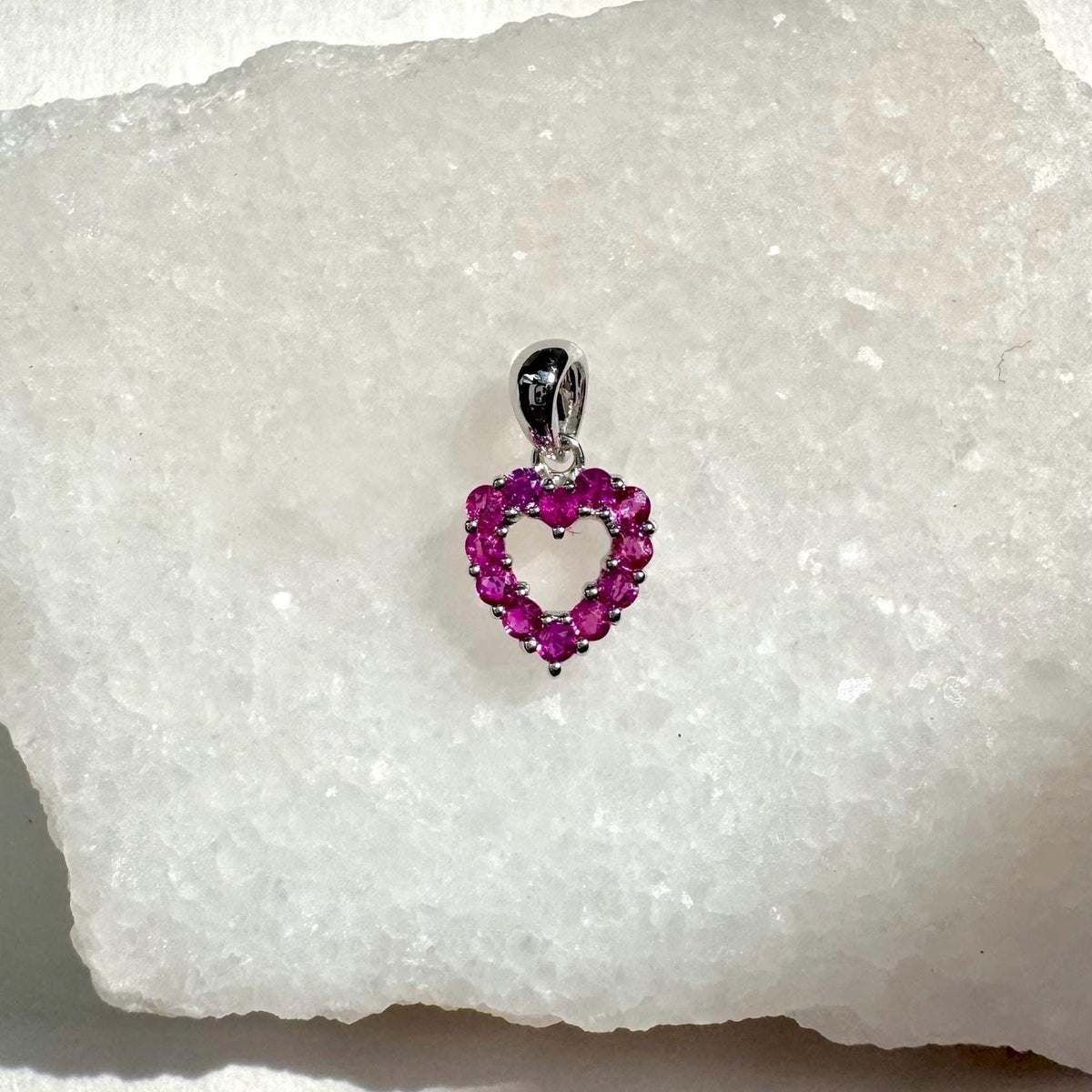 Genuine Ruby Pavé Heart Outline Pendant, 14k Solid Gold, July Birthstone, Gift for Her