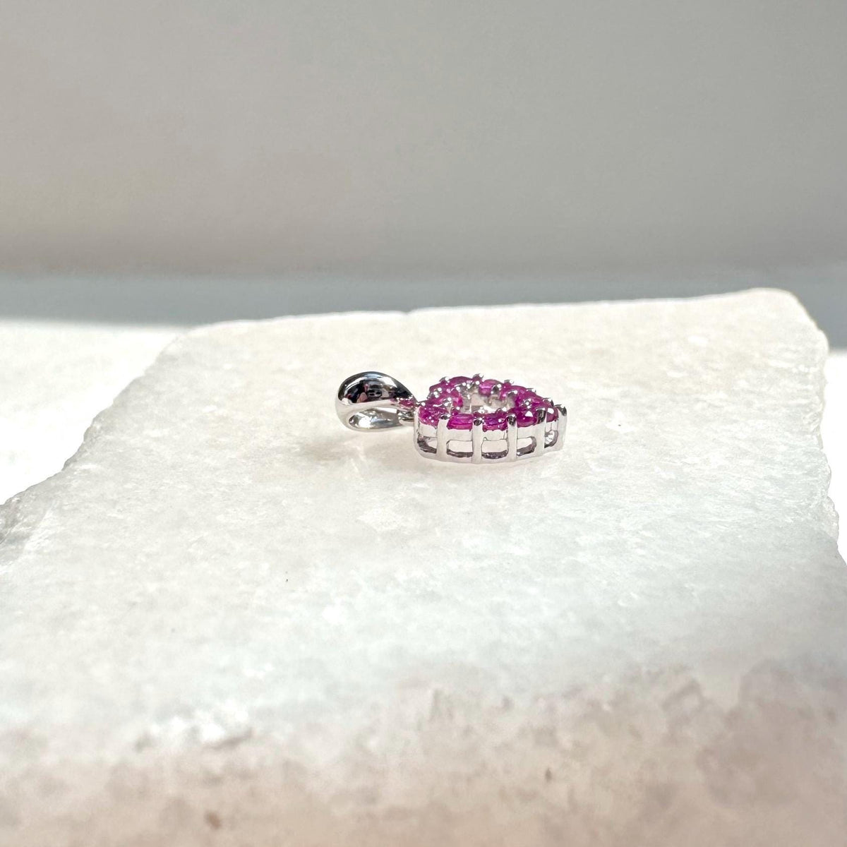 Genuine Ruby Pavé Heart Outline Pendant, 14k Solid Gold, July Birthstone, Gift for Her