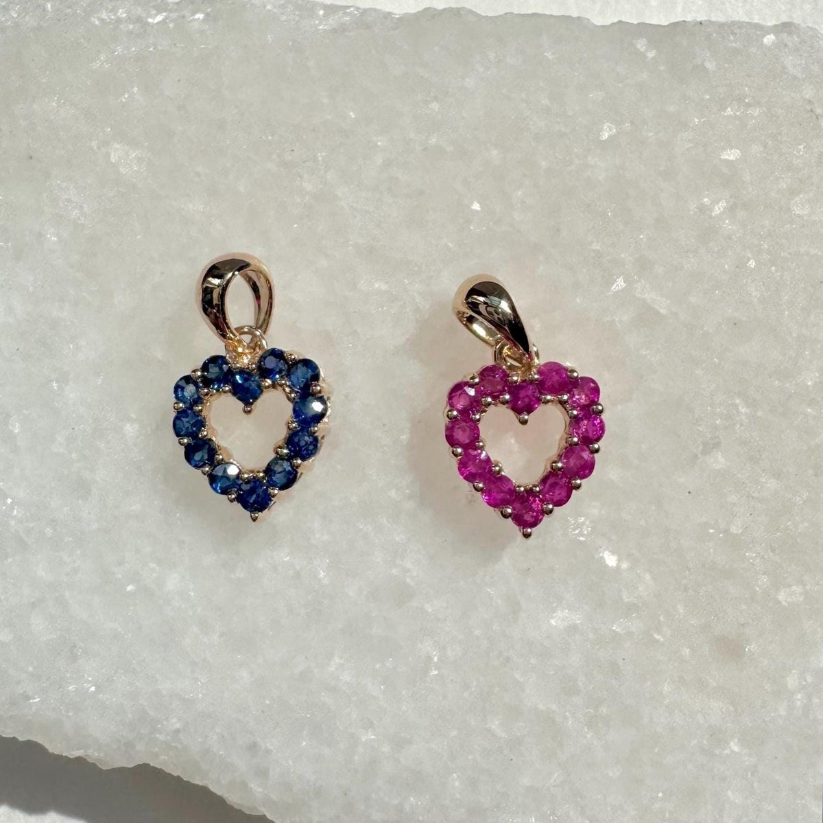 Genuine Ruby Pavé Heart Outline Pendant, 14k Solid Gold, July Birthstone, Gift for Her