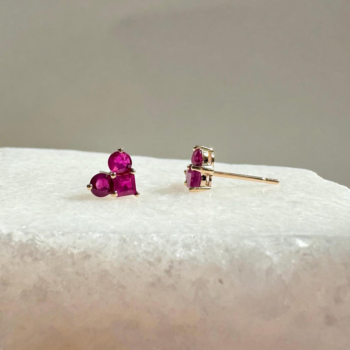 Genuine Ruby Round Cut Heart Earrings in 14k Solid Gold