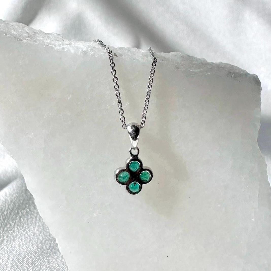14k Solid Gold Emerald Diamond Clover Pendant, Mini, May Birthstone Jewelry