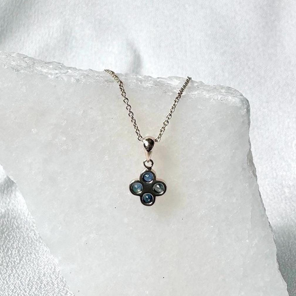 Genuine Sapphire and Diamond Clover Pendant (Mini), 14k Solid Gold Necklace, September Birthstone, Gift for Her