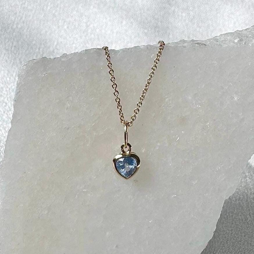 Genuine Sapphire Heart Bezel Pendant (Mini) | 14k Solid Gold