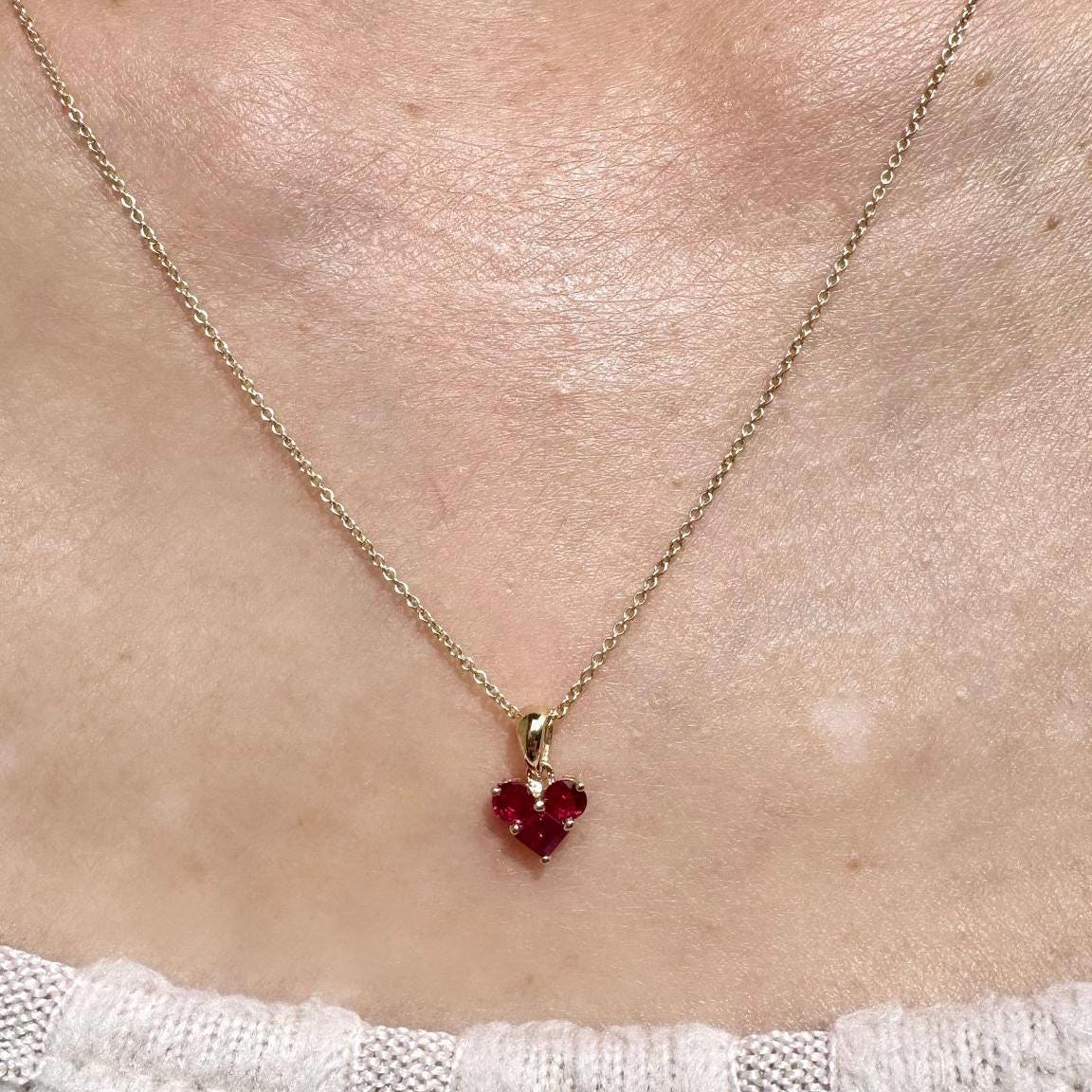 Genuine Ruby Heart Pendant / 14k Solid Gold