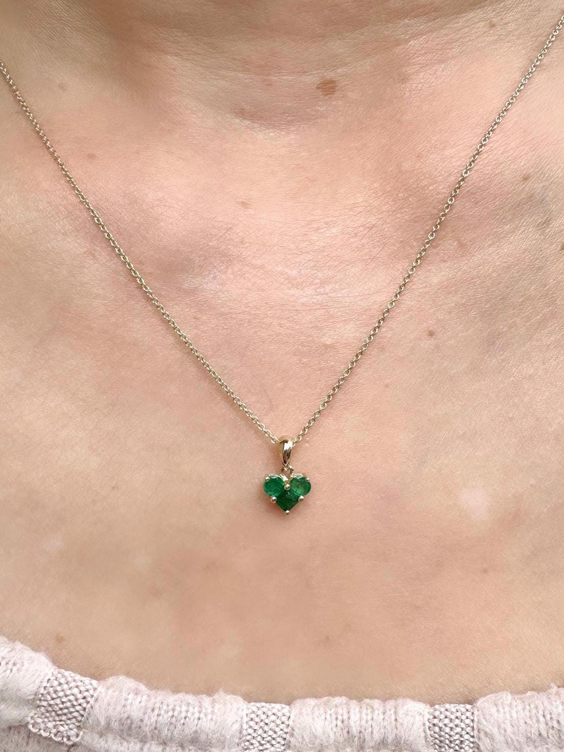 Genuine Emerald Cluster Heart Pendant, 14k Solid Gold, May Birthstone, Gift for Her