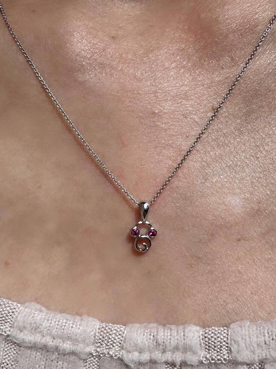 Genuine Ruby Round Cut Mickey Pendant in 18k Solid White Gold