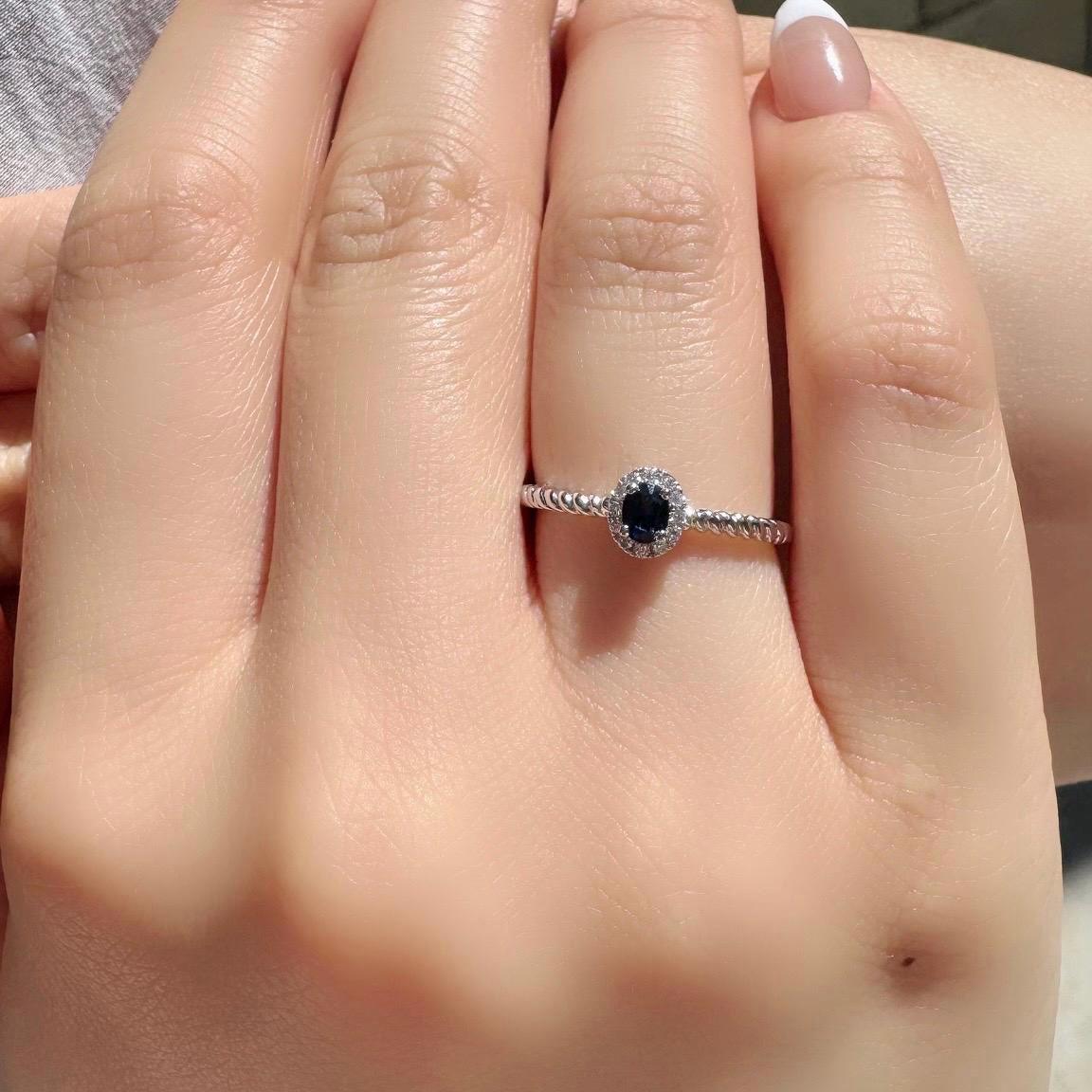 Genuine Sapphire and Diamond Half Eternity Coil Ring｜14k Solid White Gold