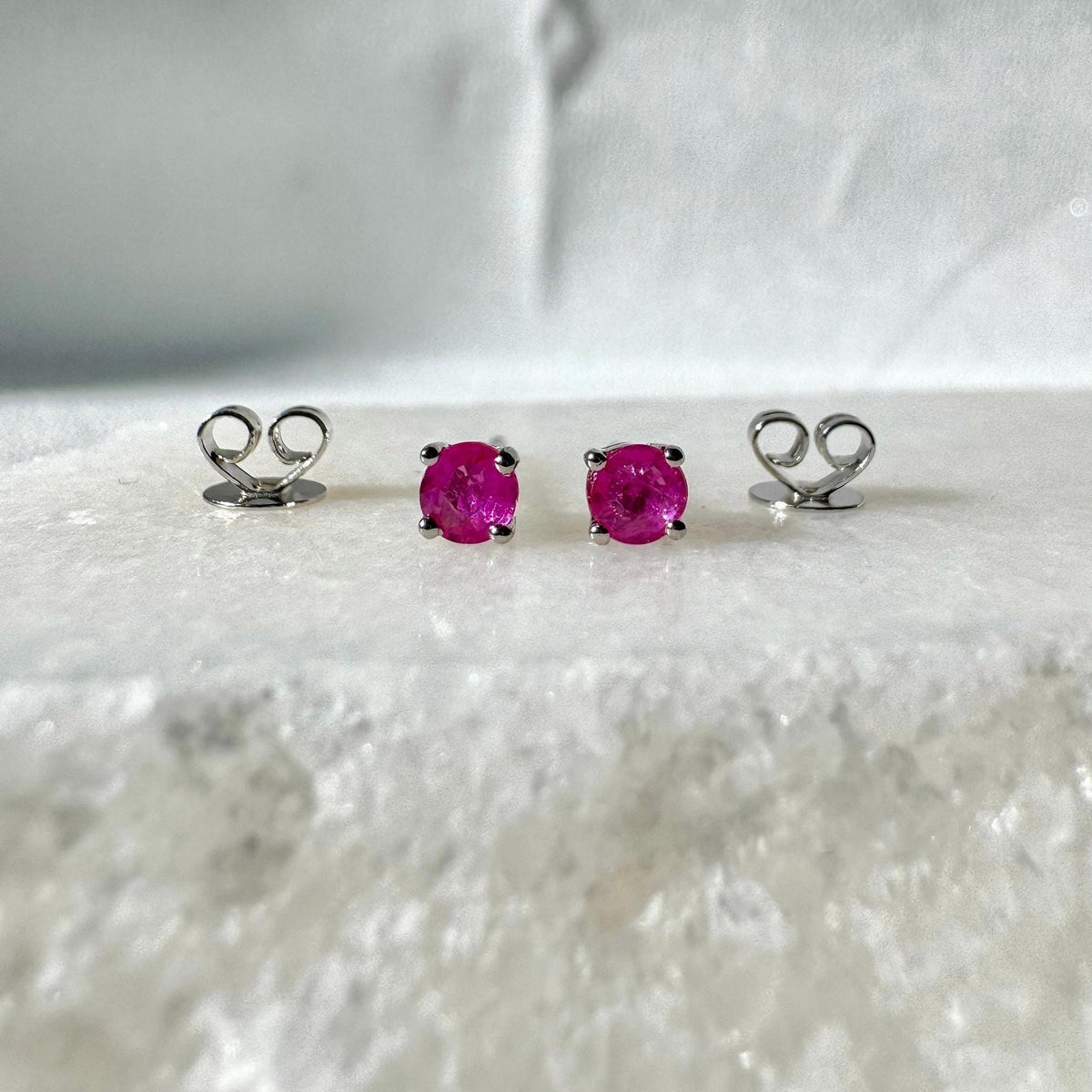 Genuine Ruby 3.3 mm Round Cut Stud Earrings / 14k Solid Gold