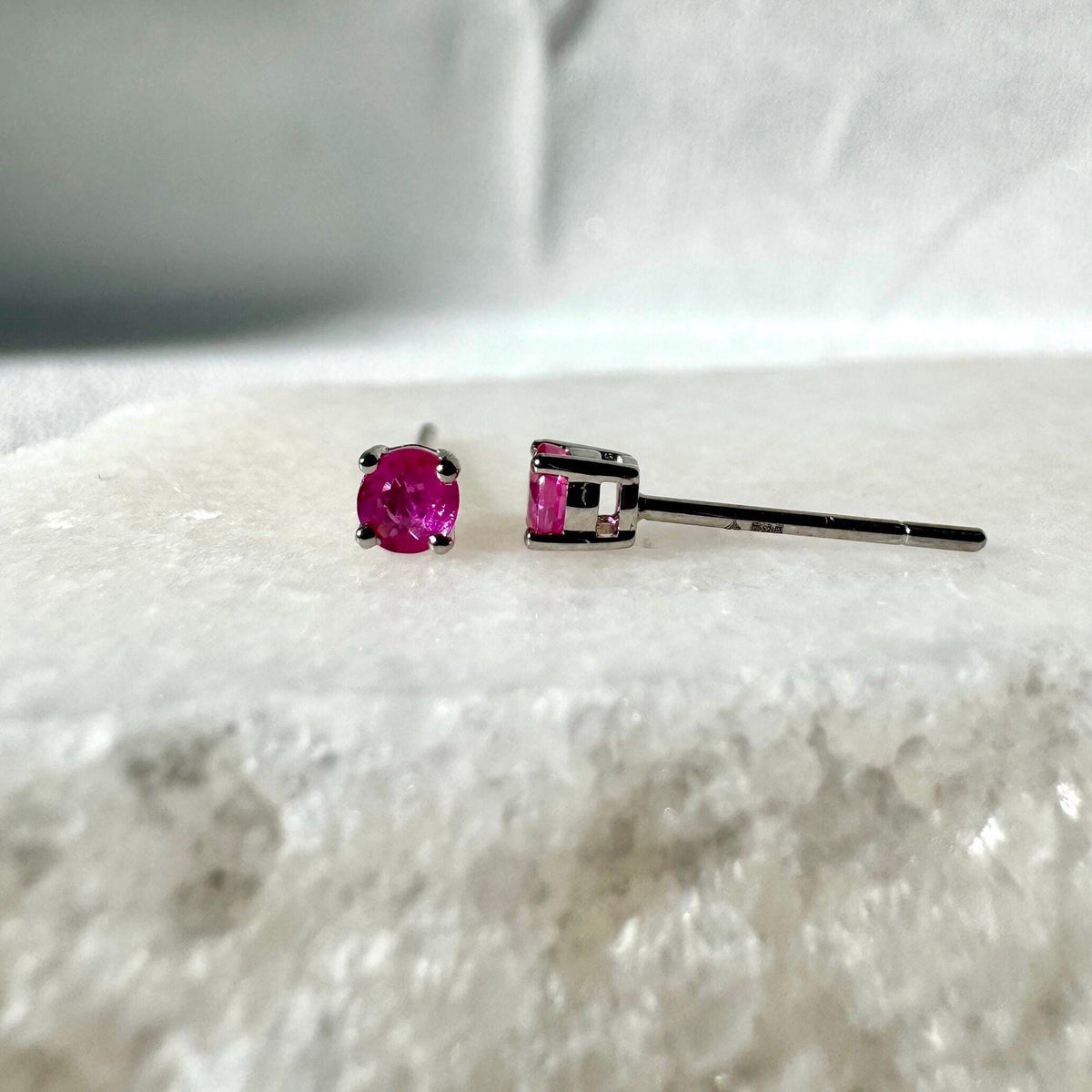 Genuine Ruby 3.3 mm Round Cut Stud Earrings / 14k Solid Gold
