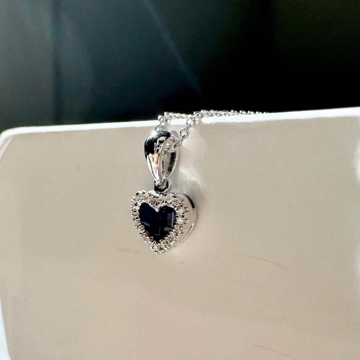 14k Solid Gold Heart Pendant, Sapphire & Diamond Halo, September Birthstone Gift