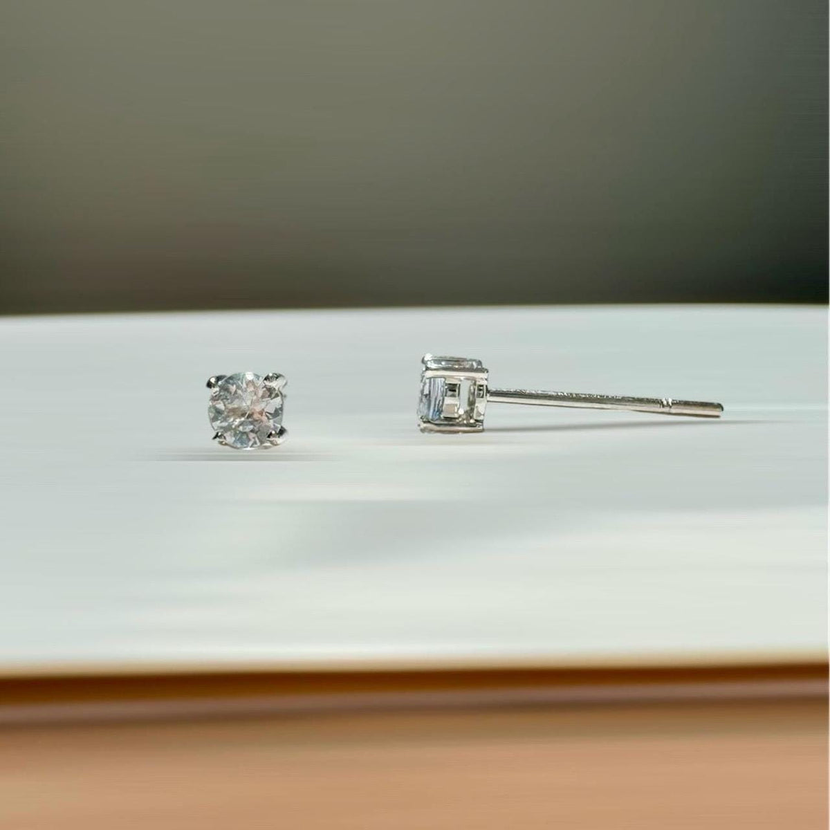 Genuine 3mm White Sapphire Round Cut Stud Earrings in 14k Solid Gold