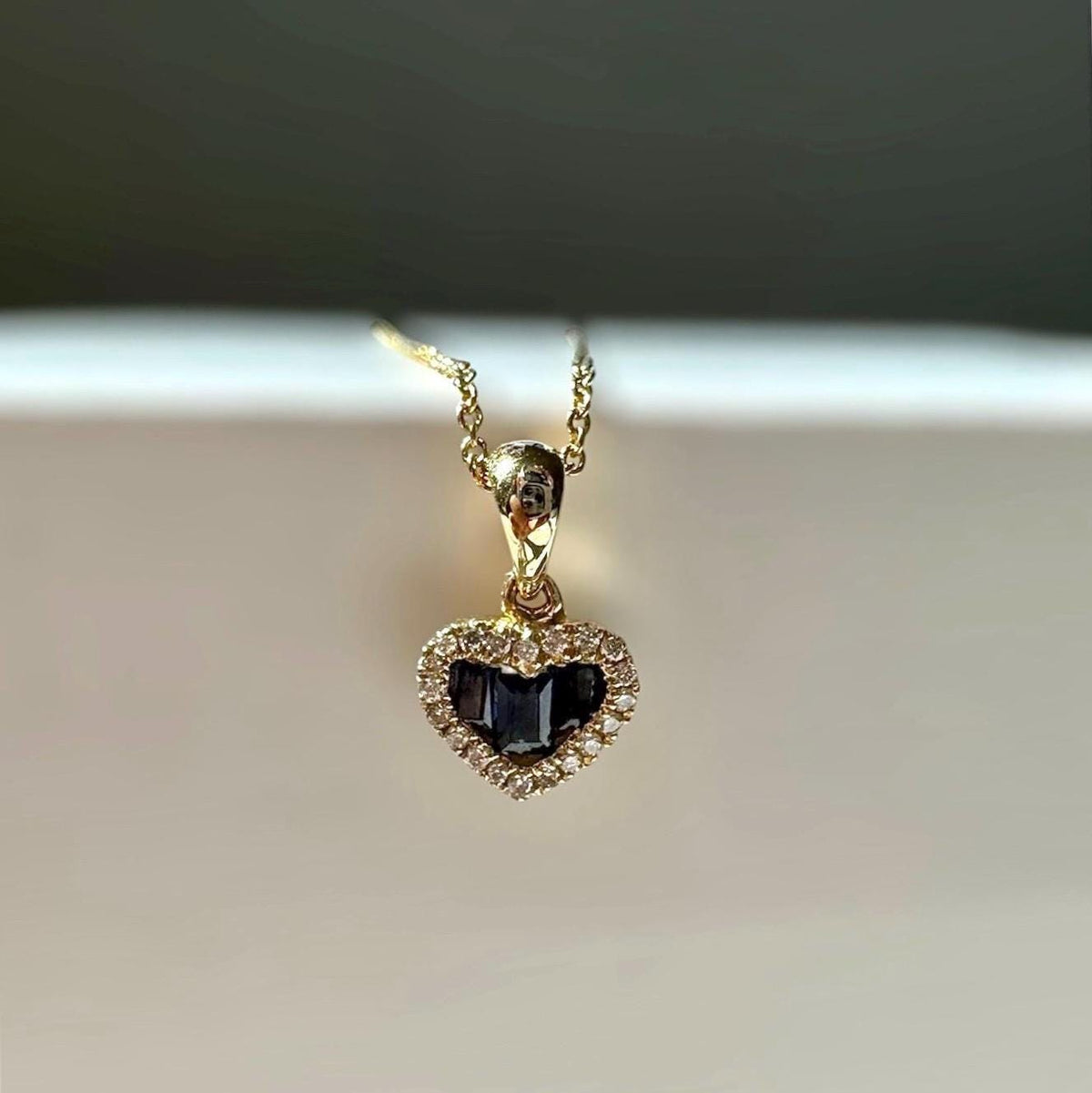 14k Solid Gold Heart Pendant, Sapphire & Diamond Halo, September Birthstone Gift