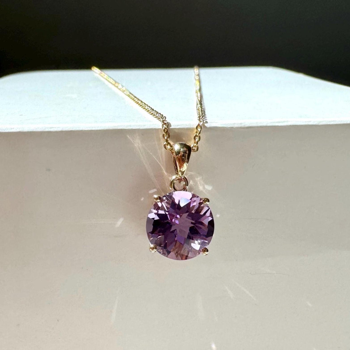 Genuine Amethyst Round Cut Pendant, 6.7mm, 14k Solid Gold, February Birthstone Gift