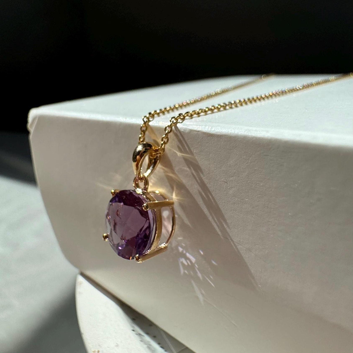 Genuine Amethyst Round Cut Pendant, 6.7mm, 14k Solid Gold, February Birthstone Gift
