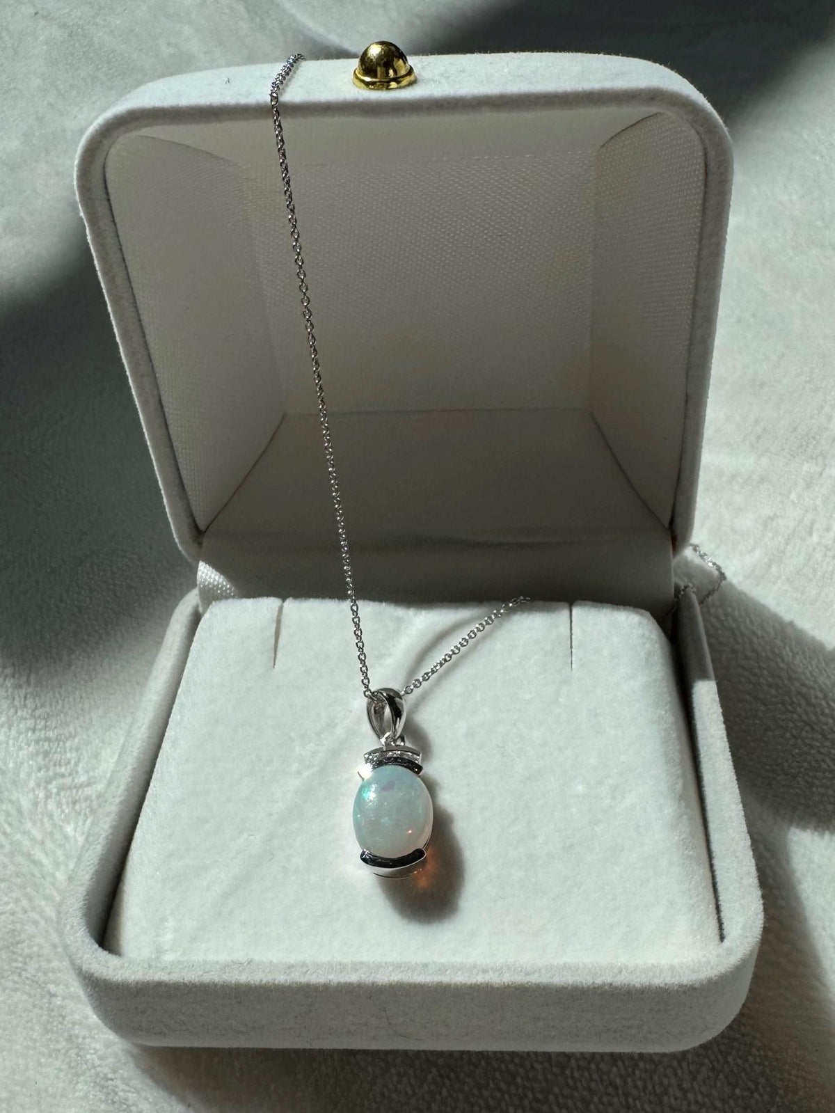 Genuine Oval Cut Opal and Diamond Pendant in 14k Solid Gold