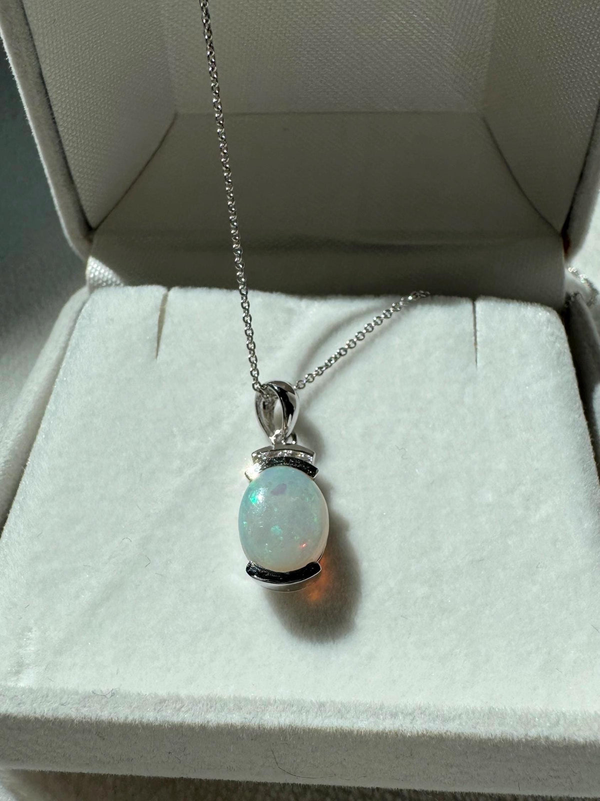 Genuine Oval Cut Opal and Diamond Pendant in 14k Solid Gold