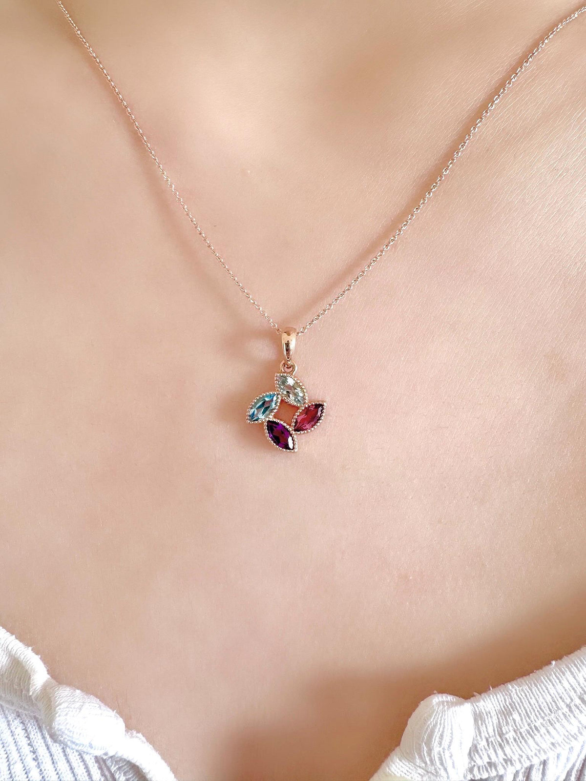 Genuine Multi-Color Stone Clover Pendant | 14k Rose Gold
