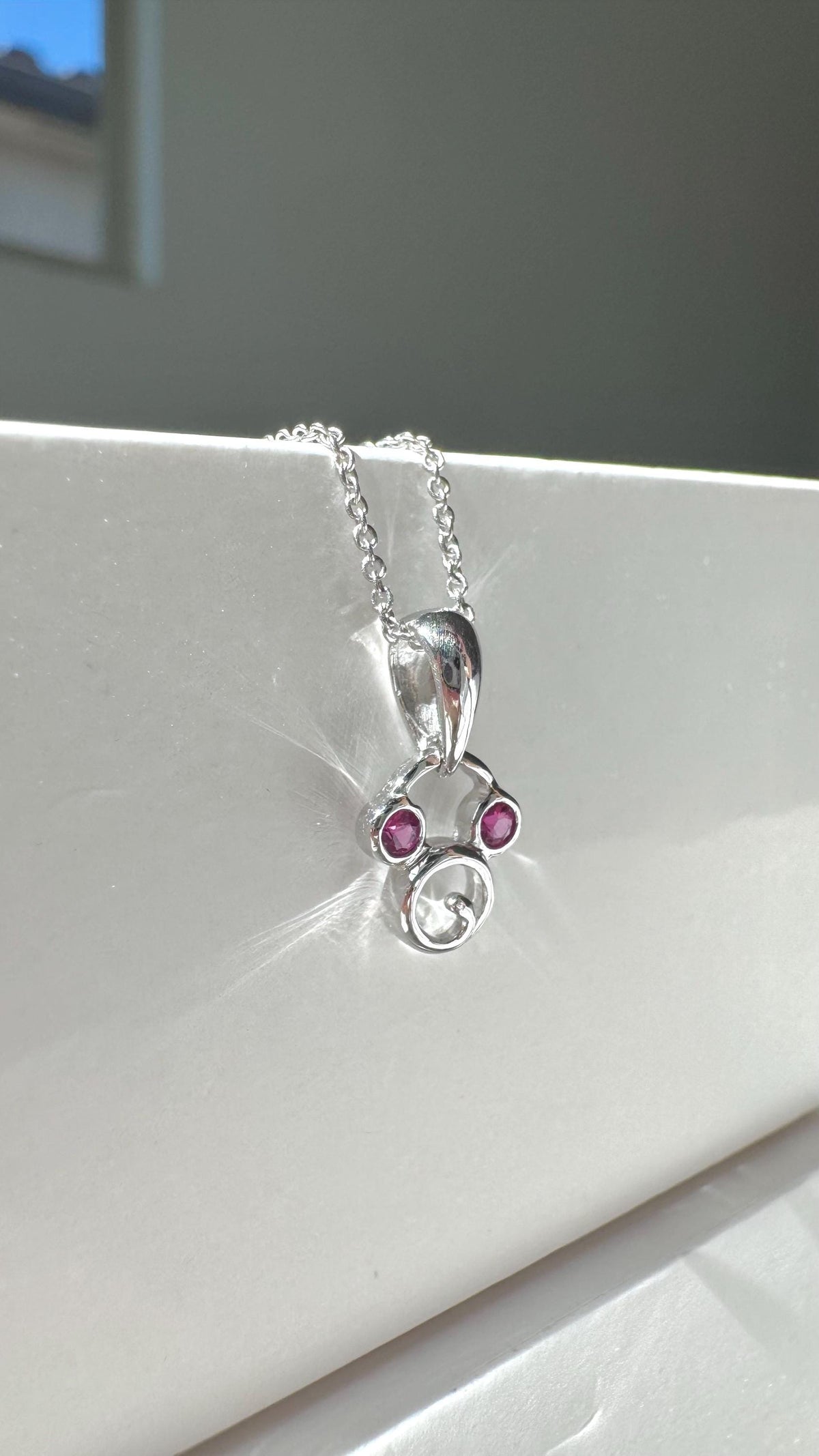 Genuine Ruby Round Cut Mickey Pendant in 18k Solid White Gold