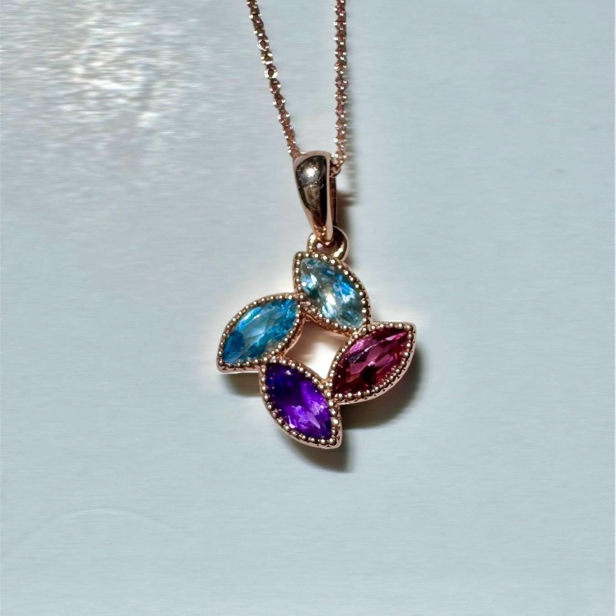 Genuine Multi-Color Stone Clover Pendant | 14k Rose Gold