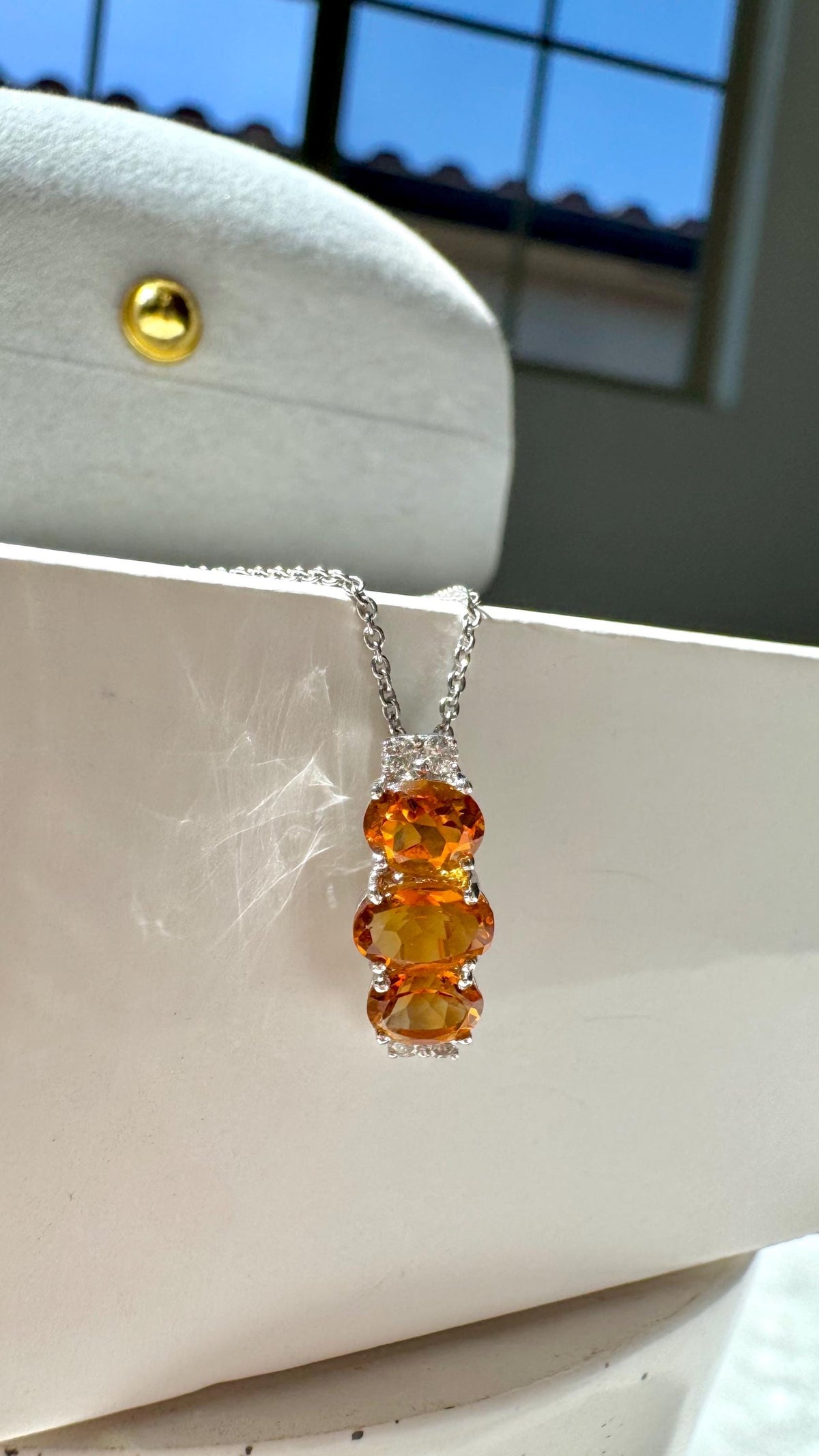 Genuine Citrine and Diamond Trio Oval Pendant, 14k Solid Gold, November Birthstone, Gift for Her