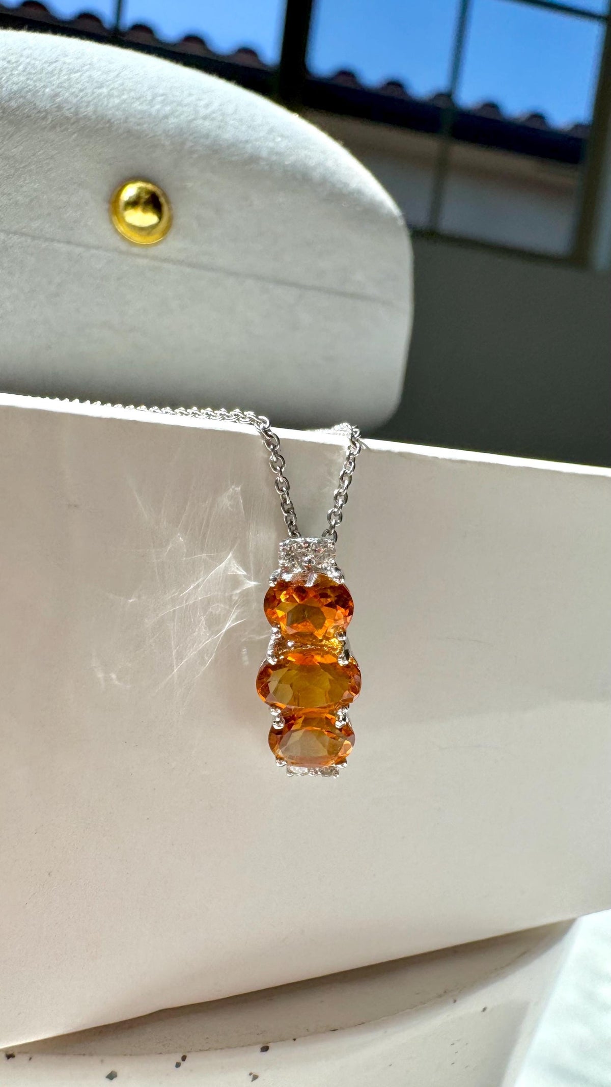 Genuine Citrine and Diamond Trio Oval Pendant, 14k Solid Gold, November Birthstone, Gift for Her