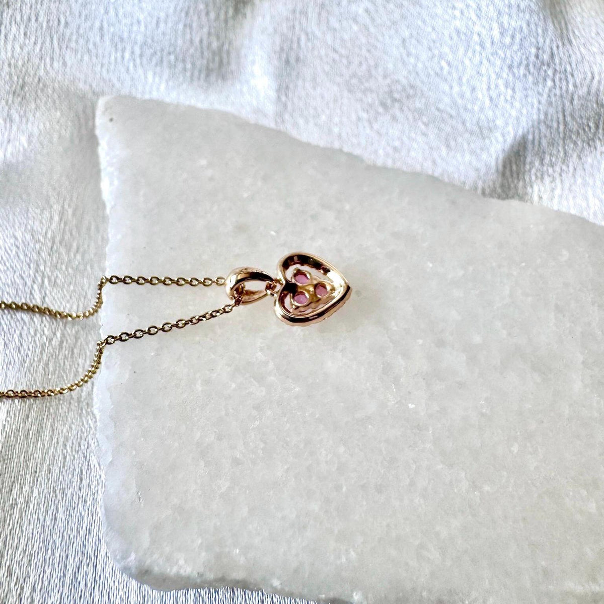 14k Gold Heart Pendant, Pink Sapphire & Diamond Halo, September Birthstone Gift