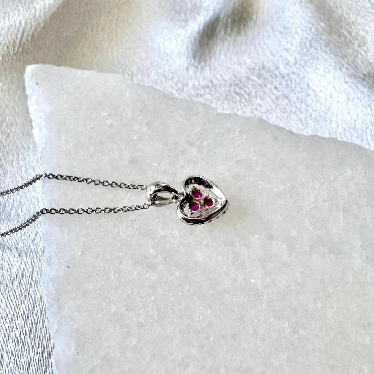 Genuine Ruby and Diamond Dainty Heart Halo Pendant, 14k Solid Gold, July Birthstone, Gift for Her